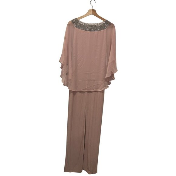 NWT XSCAPE Blush Pink Beaded Neckline Maxi Dress Women's Size 6 - Picture 3 of 11